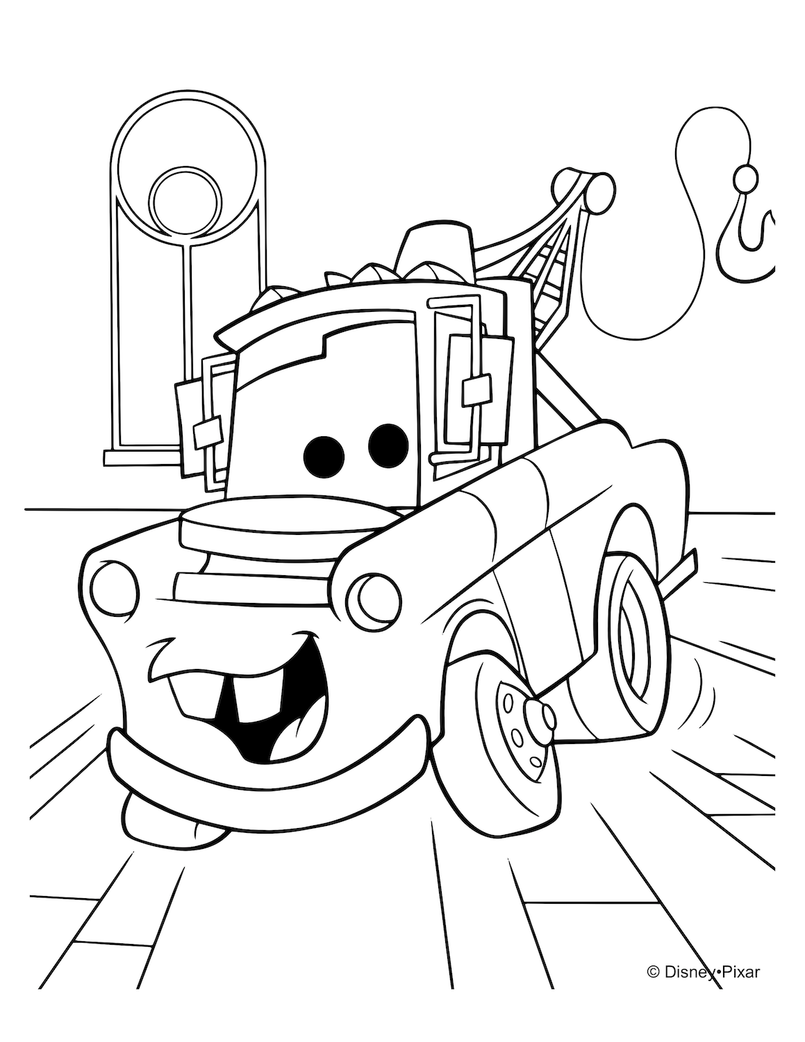 Free Disney Cars Coloring Pages - Mater at KidsPartyWoks.Com