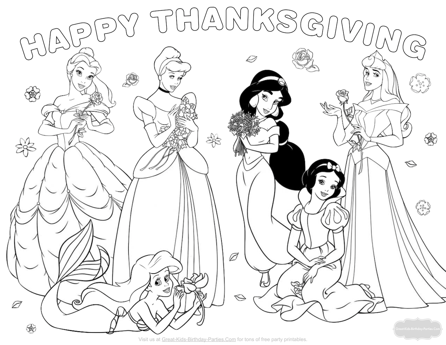 Disney Princess Thanksgiving coloring page