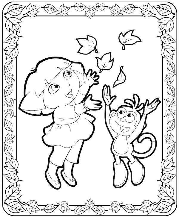 Dora and Boots Thanksgiving Coloring Pages at KidsPartyWorks.Com