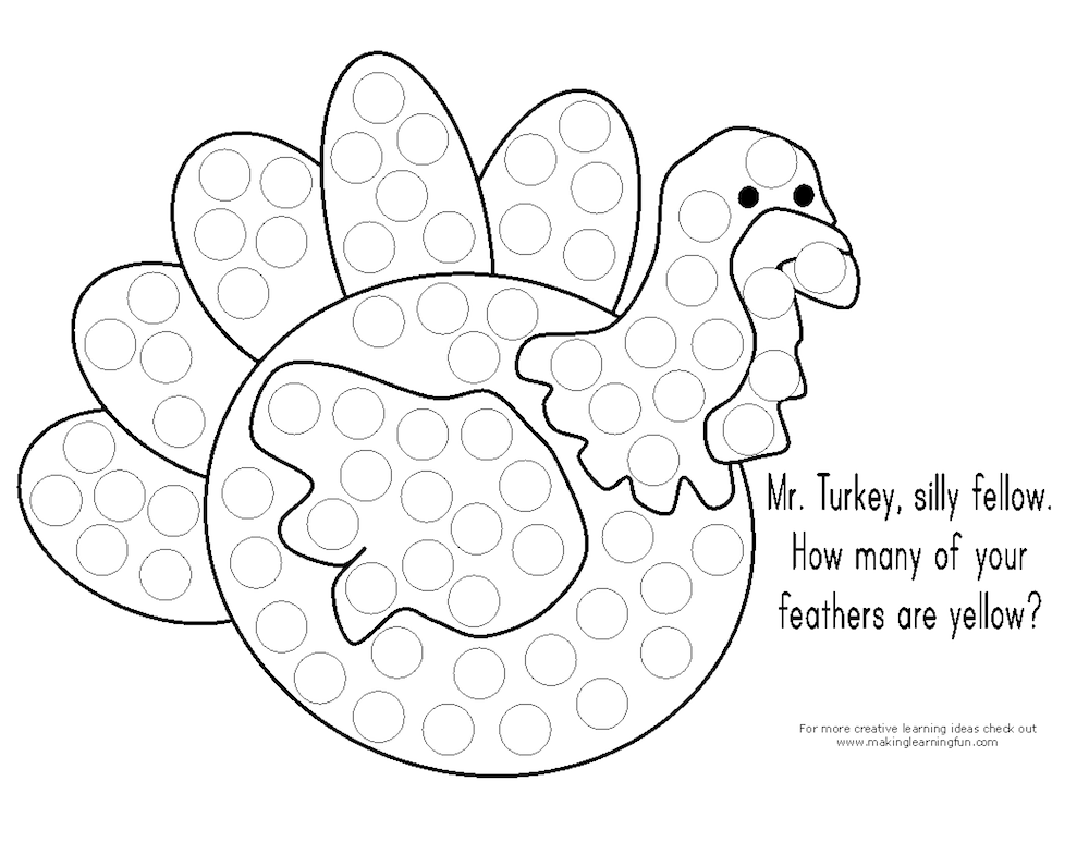 Printable turkey dot coloring page