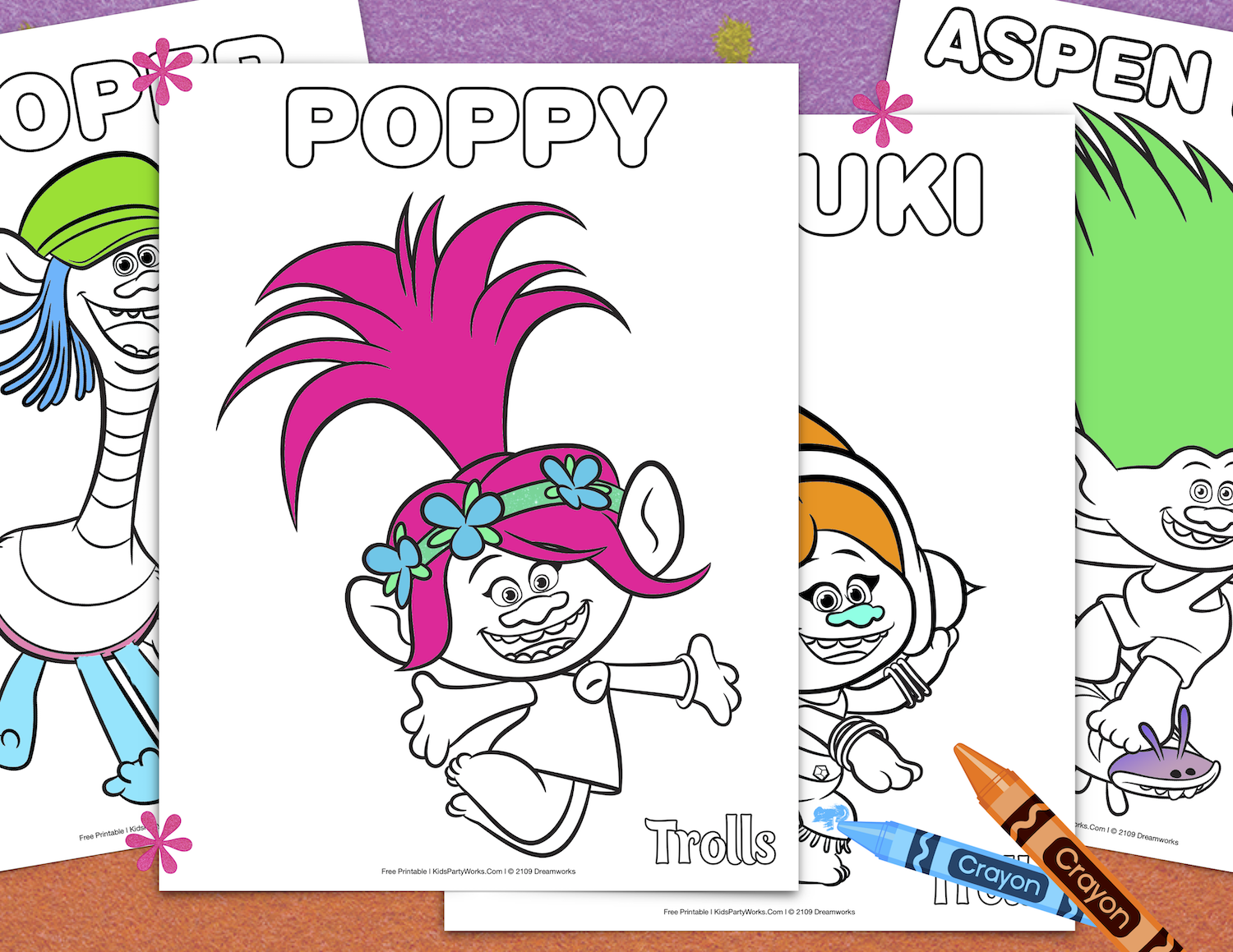 Free Trolls Coloring Pages. KidsPartyWorks.Com