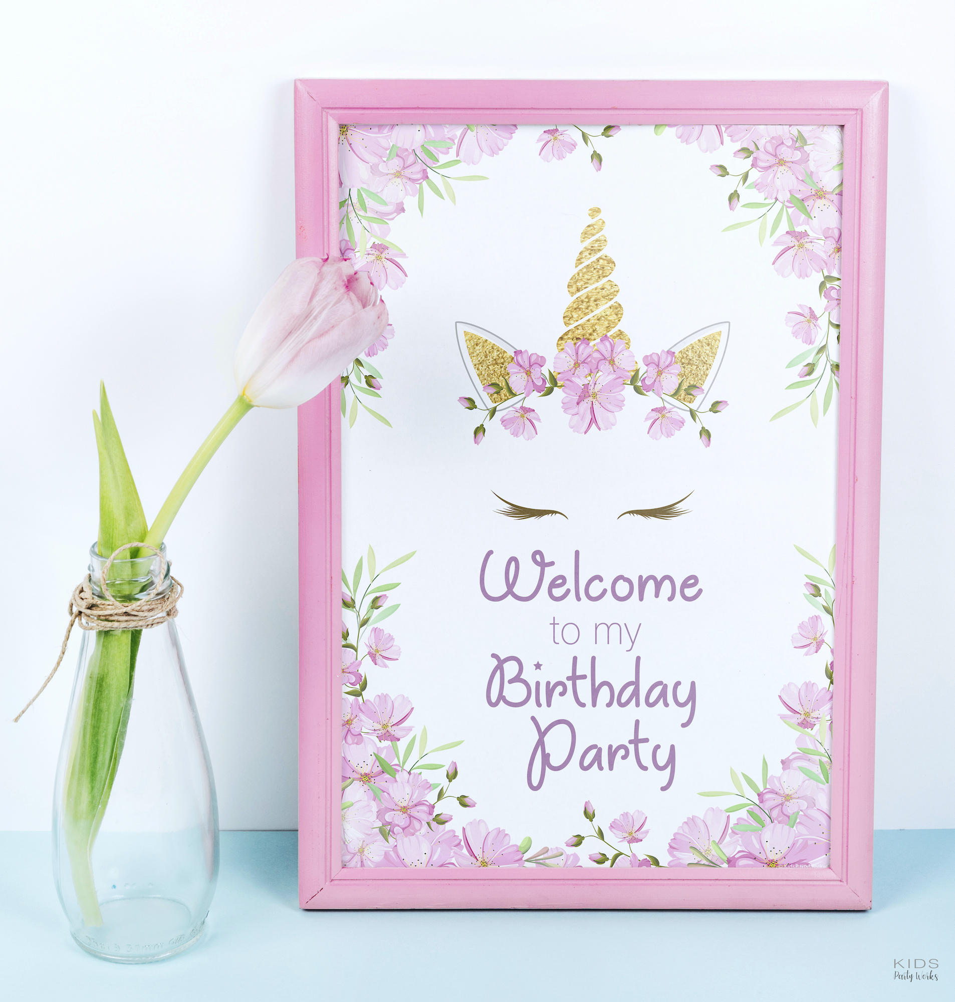 Free Unicorn Party Welcome Sign by KidsPartyWorks.Com