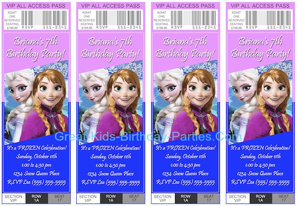 Frozen Invitations - Free printable ticket invitations, easy to make in minutes