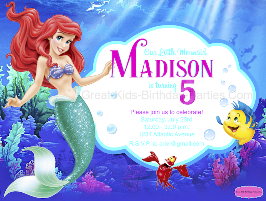Free Little Mermaid Invitation template from KidsPartyWorks.Com