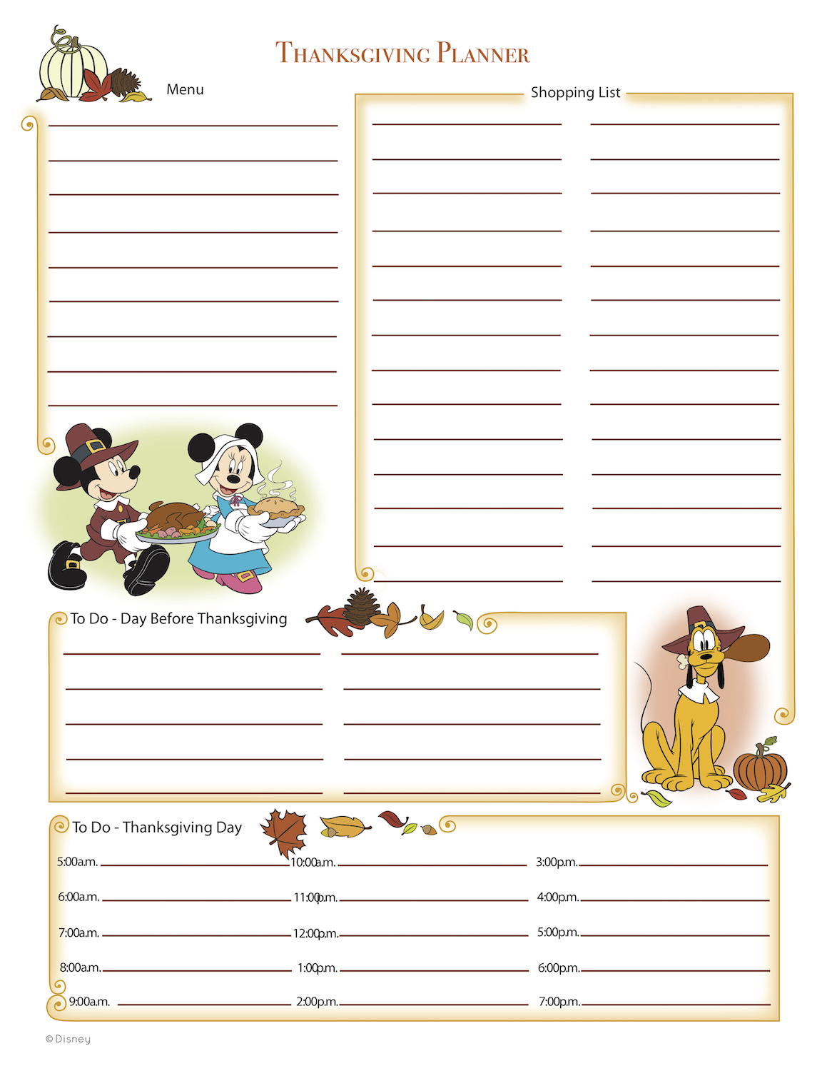 Mickey Thanksgiving Planner at KidsPartyWorks.Com