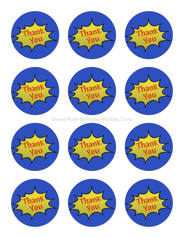 12 LARGE Personalised Boy Super Hero Birthday Thank You Stickers NO PARTY BOX 