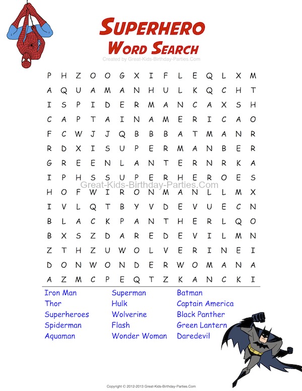 Free Superhero Word Search - Imagine the birthday child and party guests finding their own name on a Superhero word search.  How cool is that? Learn how to make your own free personalized word search.