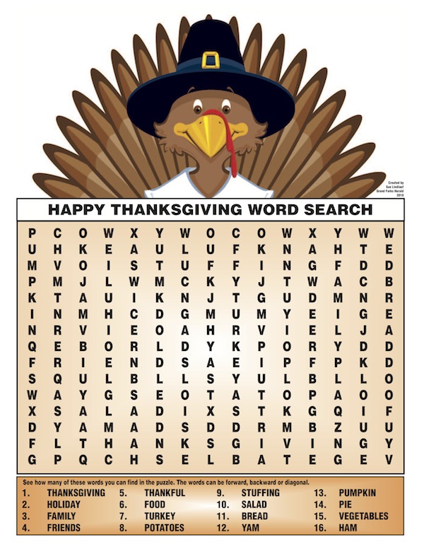 Free Happy Thanksgiving word search