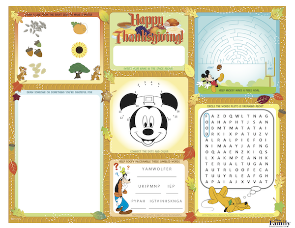 Mickey Thanksgiving printable placemat