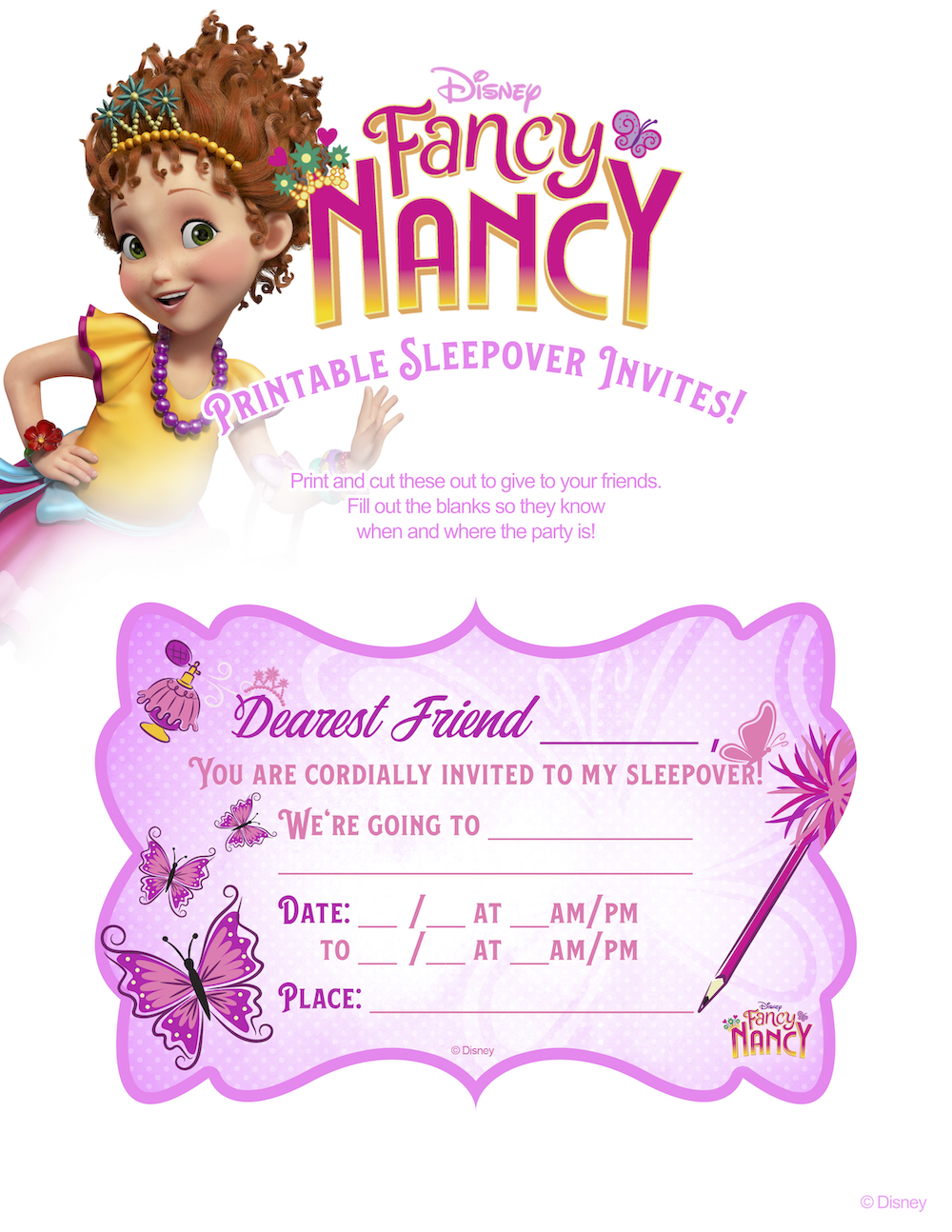 Fancy Nancy Sleepover Invites
