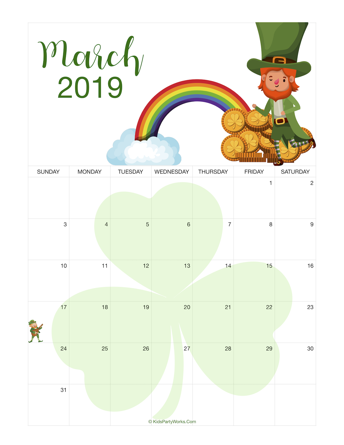 Free St. Patrick's Day Calendar