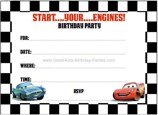 FREE Printable Cars 2 Invitations - 4 per sheet #cars2 invitations