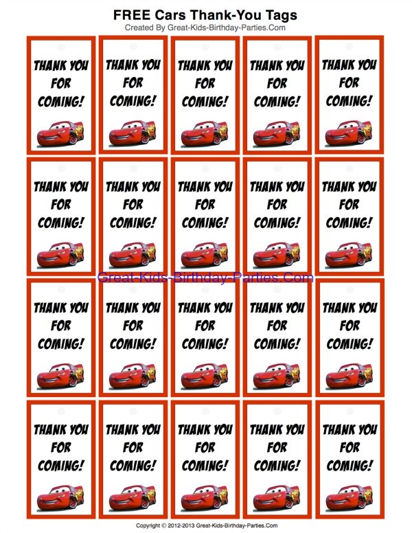 Free Car Thank-You Tags