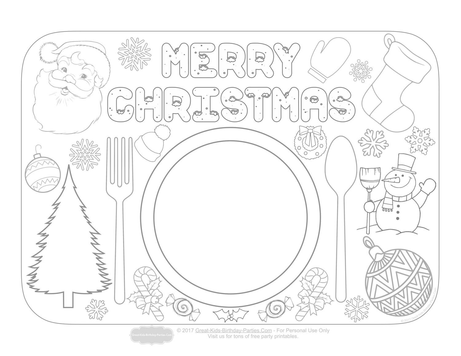 Christmas placemat coloring page