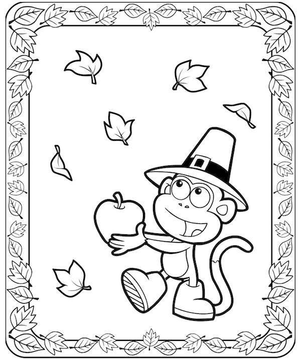 Dora Boots Thanksgiving Coloring Pages at KidsPartyWorks.Com