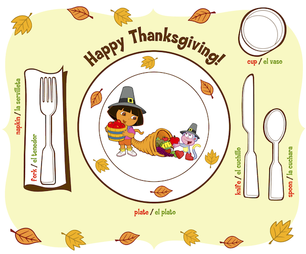 Dora printable Thanksgiving placement