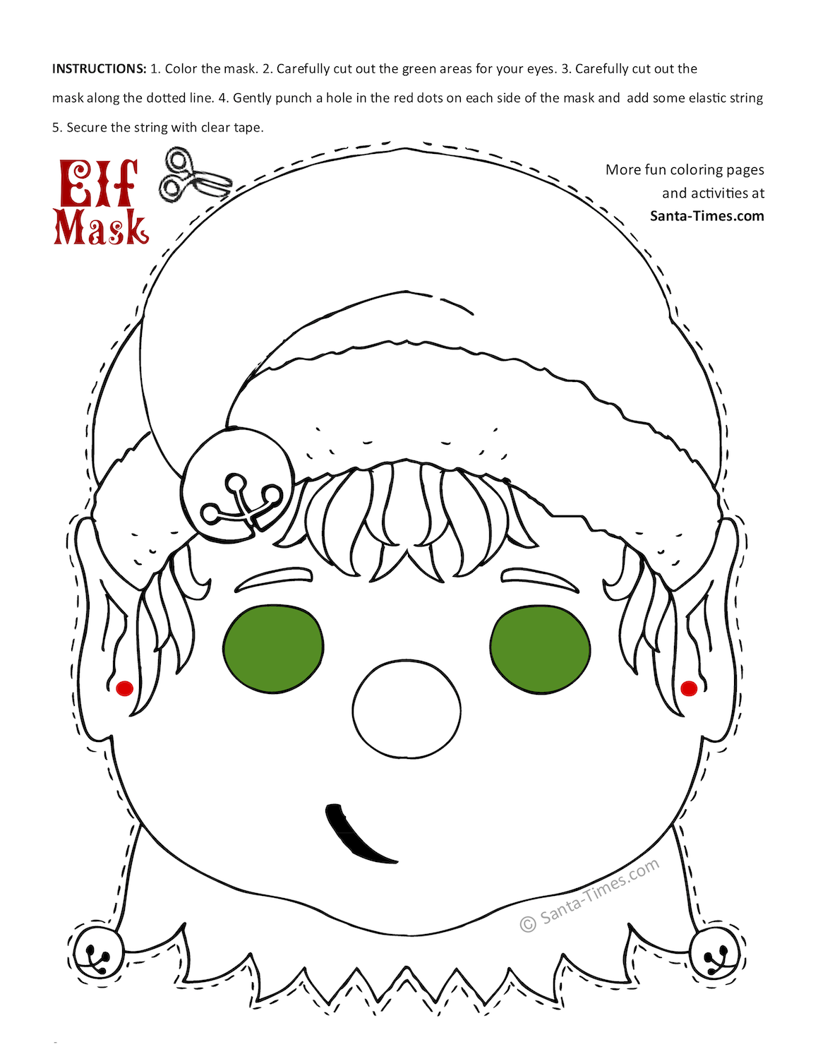 elf mask coloring page