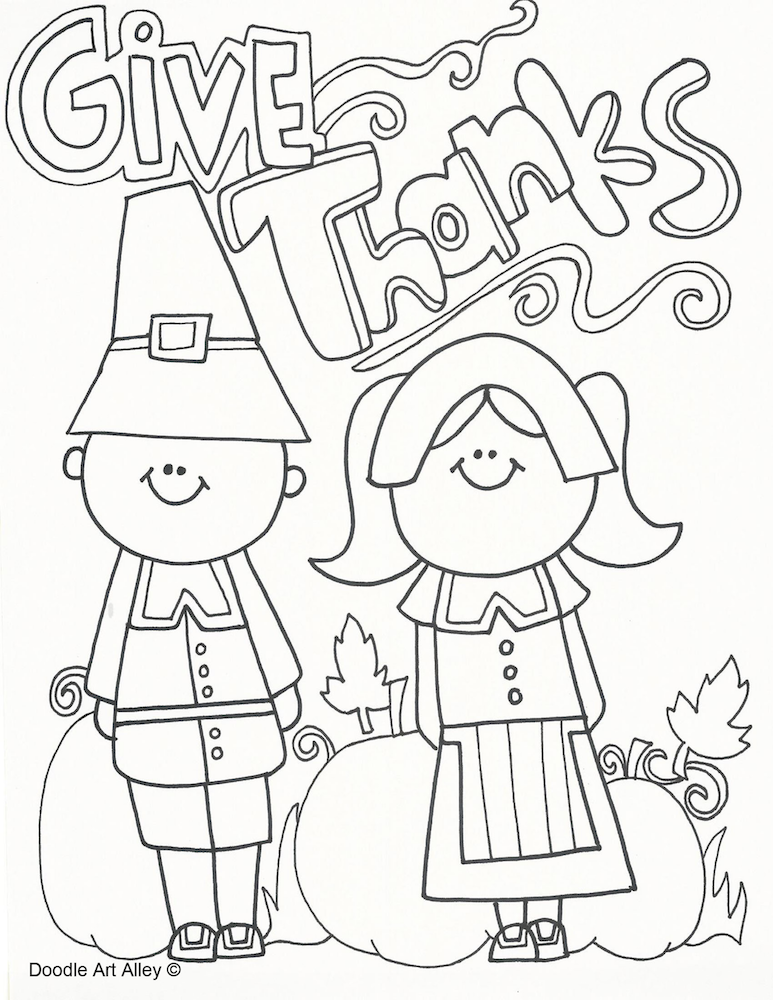 Thanksgiving pilgrims coloring page