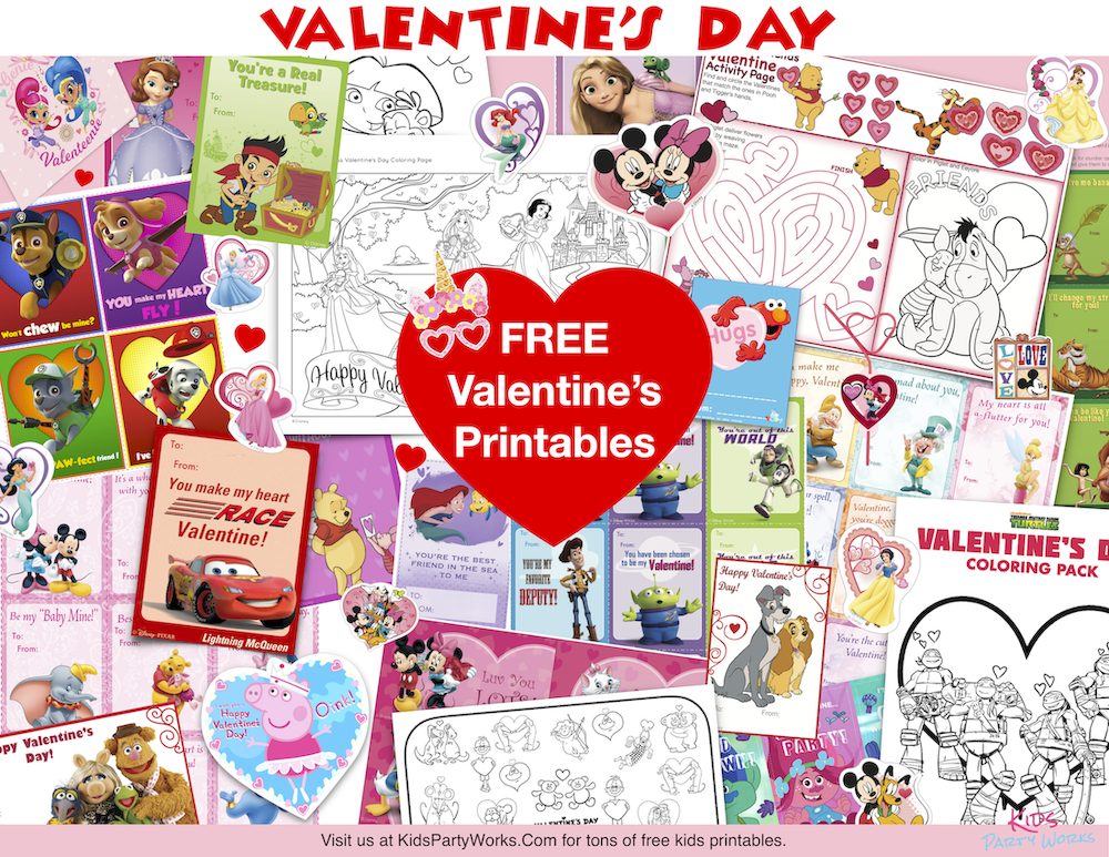 Tons of FREE Valentine Printables for kids including cards, coring pages, printable games, stickers and lots more! KidsPartyWorks.Com