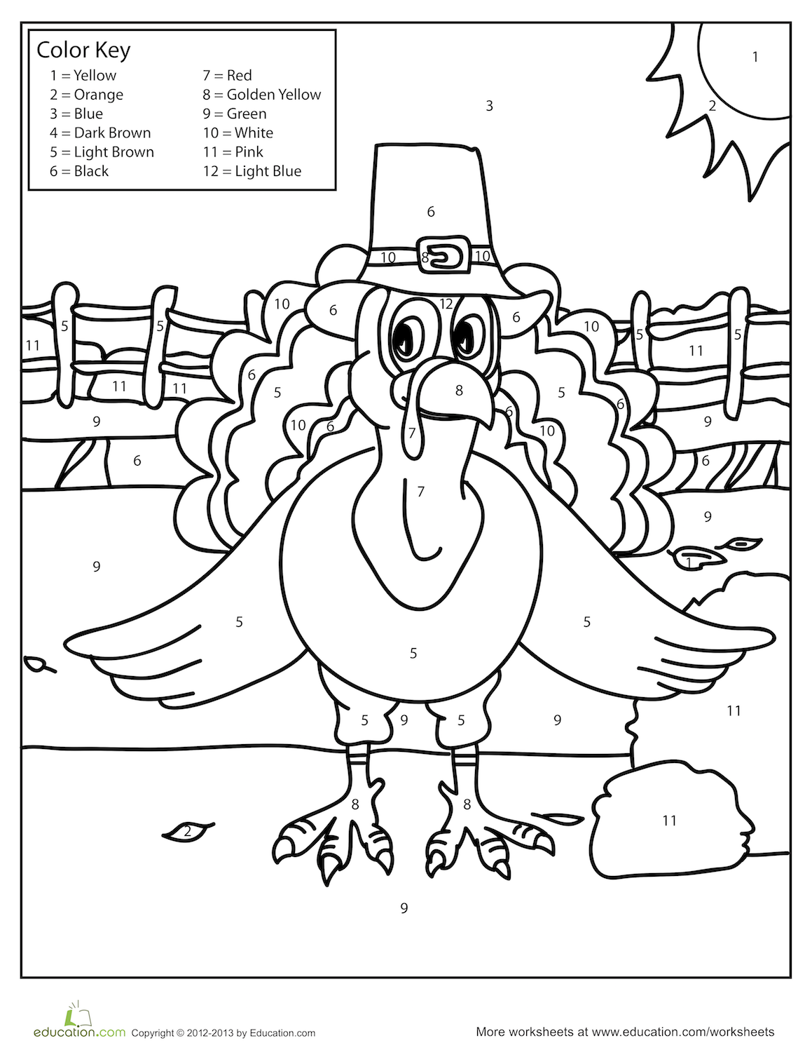 Thanksgiving turkey color by number