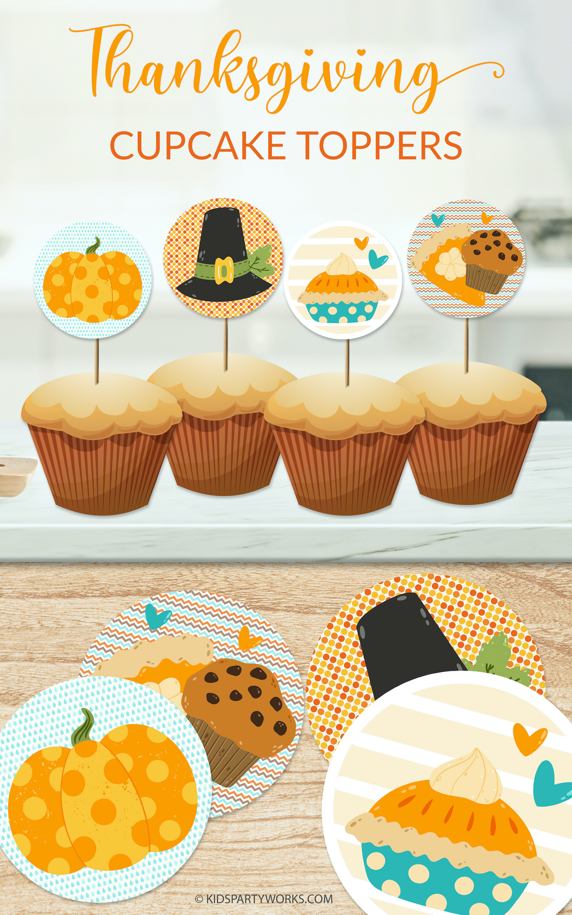 Thanksgiving Cupcake Toppers at KidsPartyWorks.Com