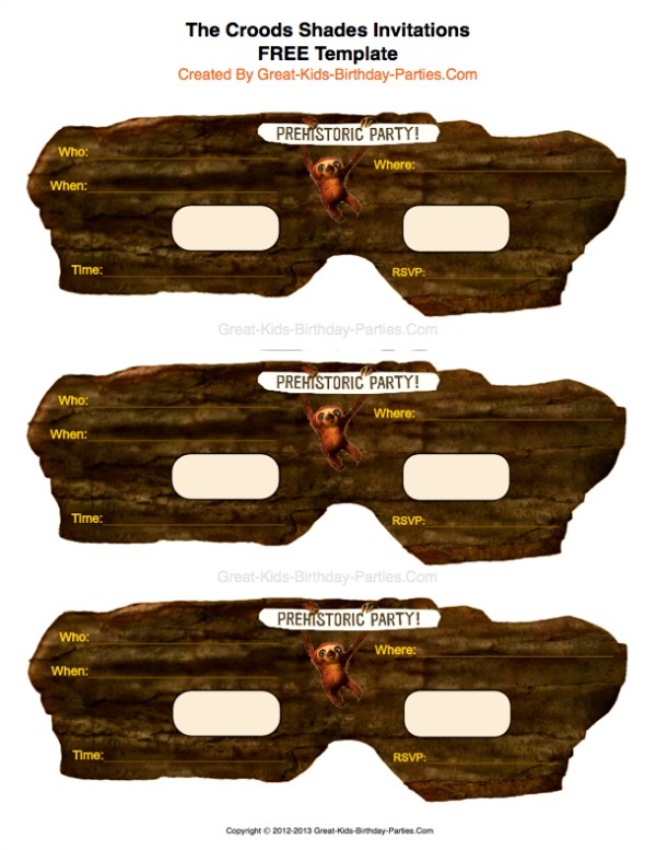 The Croods Shades Invitation -  Here's some prehistoric fun!  Croods shades invitations.  Download FREE template HERE.