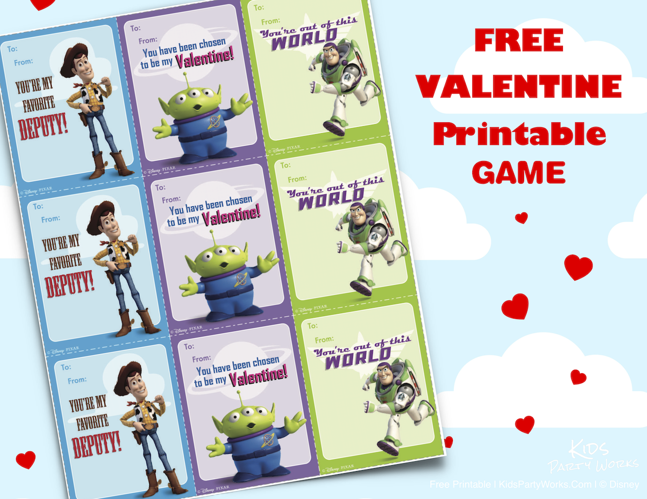 Toy Story Printable Valentines Cards. KidsPartyWorks.Com